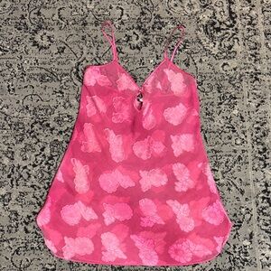 Hot Pink vintage Floral semi sheer Slip Dress